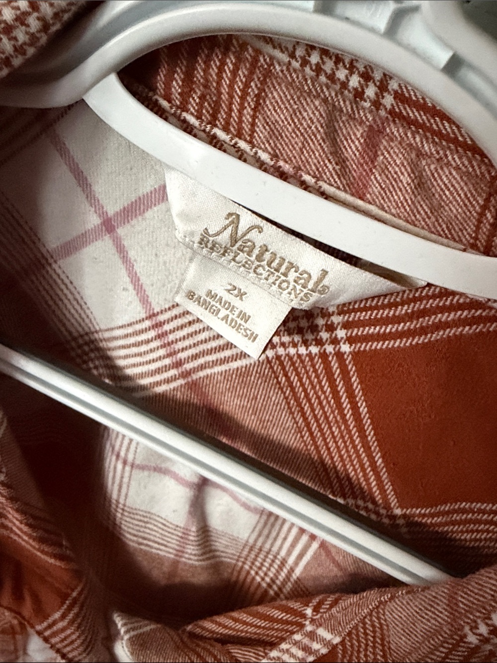 Super Soft Rust and White Plaid Button-Up Shirt Flannel - Picture 2 of 3